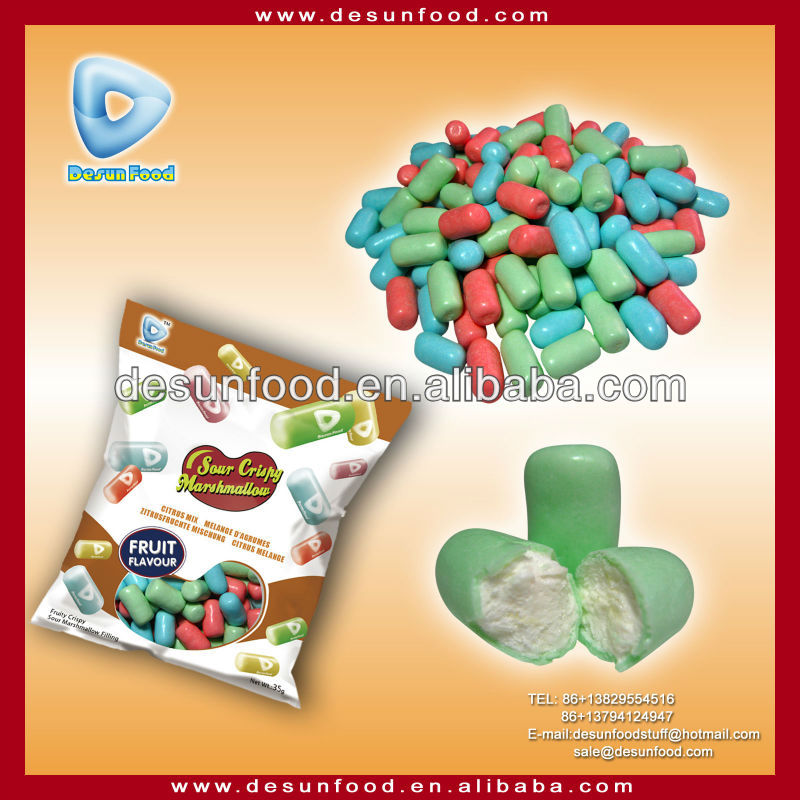Sour Crispy Candy coated marshmallow,China DESUN price supplier 21food