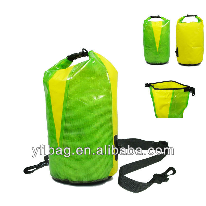 12リットル黄色- 緑色の透明なチューブドライ防水袋があちこちにラフティング問屋・仕入れ・卸・卸売り