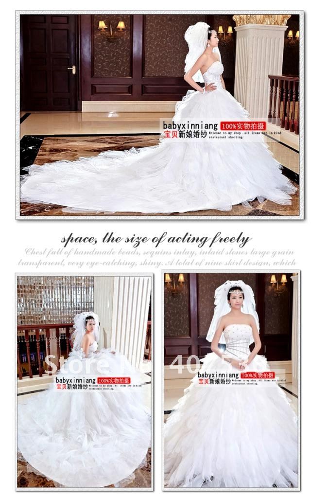 2012 New Style Noble Elegance Royal Wedding dress Long Court Train Feather