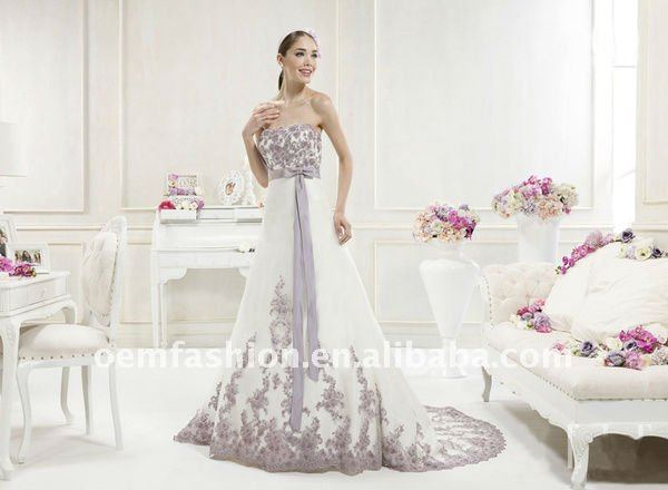 Gorgeous Taffeta Purple Lace Wedding Dress Wedding Gown HLWD2562