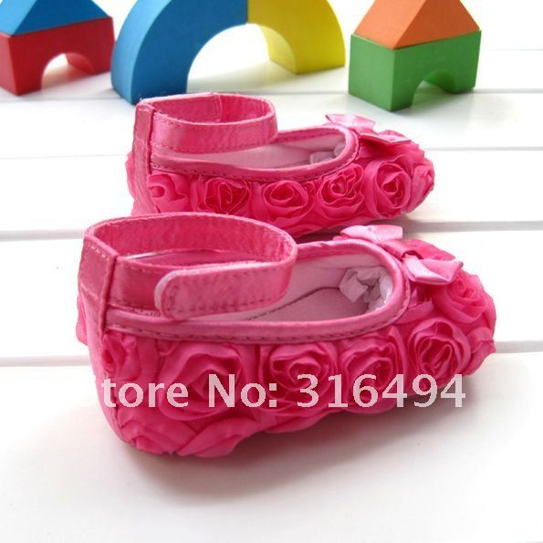 Free Shipping Hot sale Pink Mary Jane Baby Shoes Girls Toddler Soft Sole with Rose Flowers 1pair/lot
