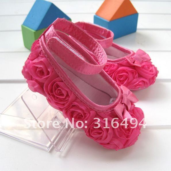 Free Shipping Hot sale Pink Mary Jane Baby Shoes Girls Toddler Soft Sole with Rose Flowers 1pair/lot