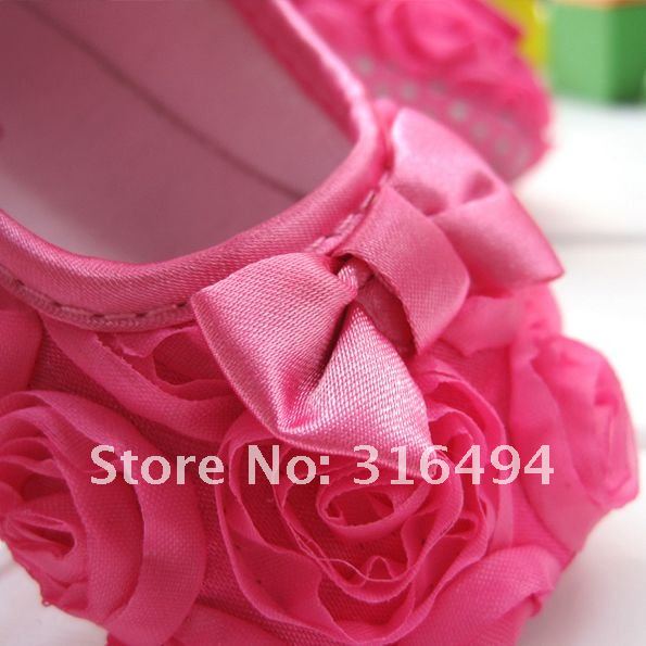 Free Shipping Hot sale Pink Mary Jane Baby Shoes Girls Toddler Soft Sole with Rose Flowers 1pair/lot