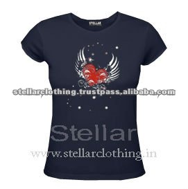 100% cotton Printed Ladies T-shirt -Heart - Dark Blue