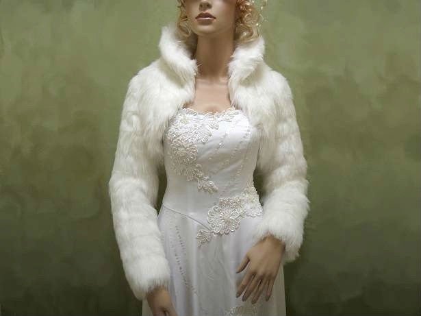 Ivory faux fur shrug bridal bolero Wrap wedding jacket DCA002