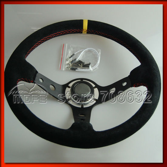 350mm 90 Deep Corn Suede Leather Red Stitch MOMO Steering WheelMS-11 1(4)