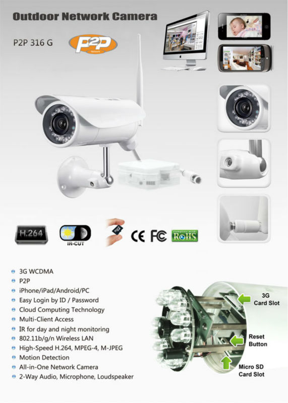 P2P wireless web 3G online video ip camera outdoor 3G sim card security surveillance camera