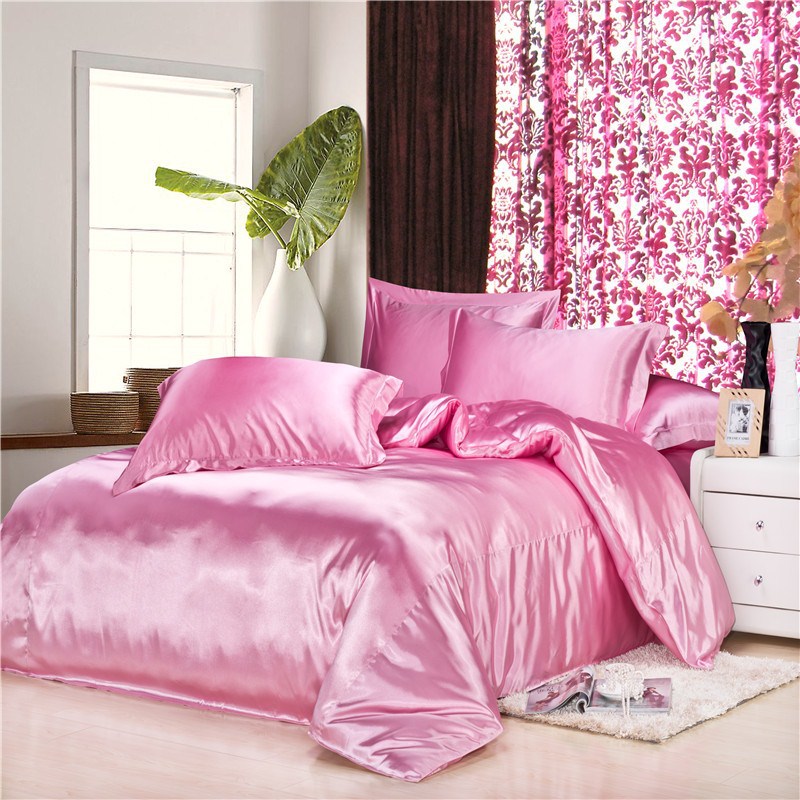 2020 Luxury Pink Chinese Silk Satin Euro Design Bedding Sets 16