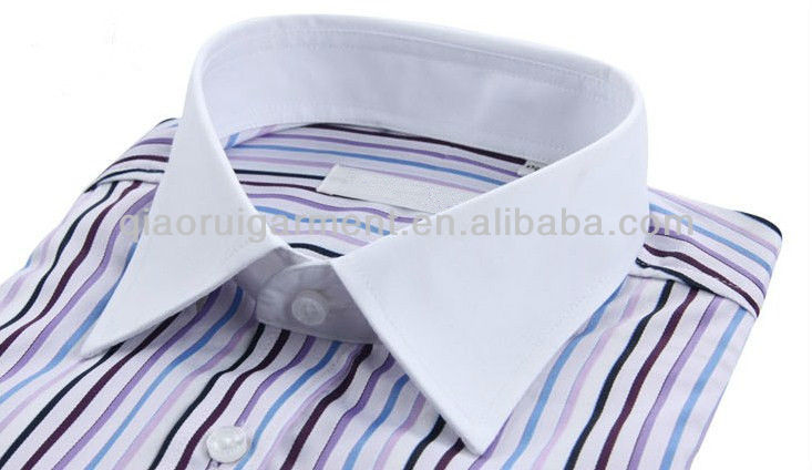 メンズ綿ストライプ白襟と白フレンチカフドレスシャツ仕入れ・メーカー・工場