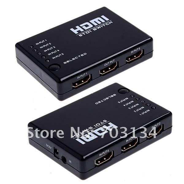 2012 New 5 Port HDMI Switch For HDTV PS3 DVD With IR Remote 1080P Free shipping