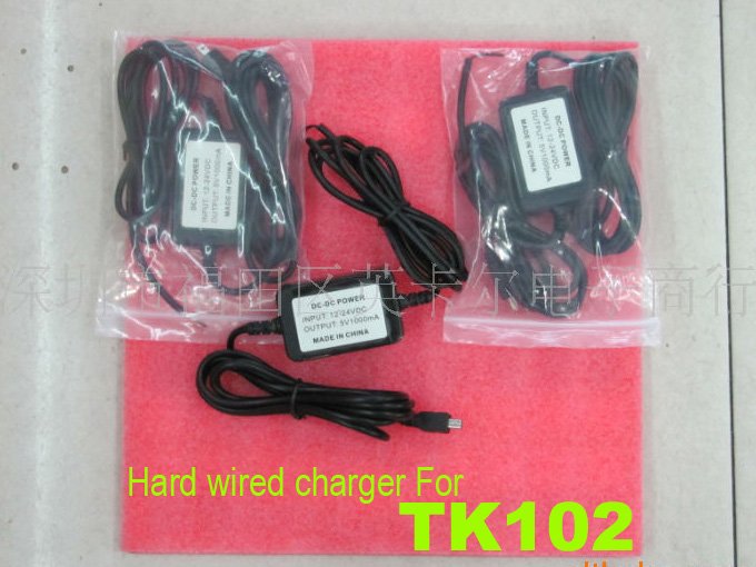 Hard wired car charger Cable for GPS Tracker TK102,car charger tk102 ,Free shipping