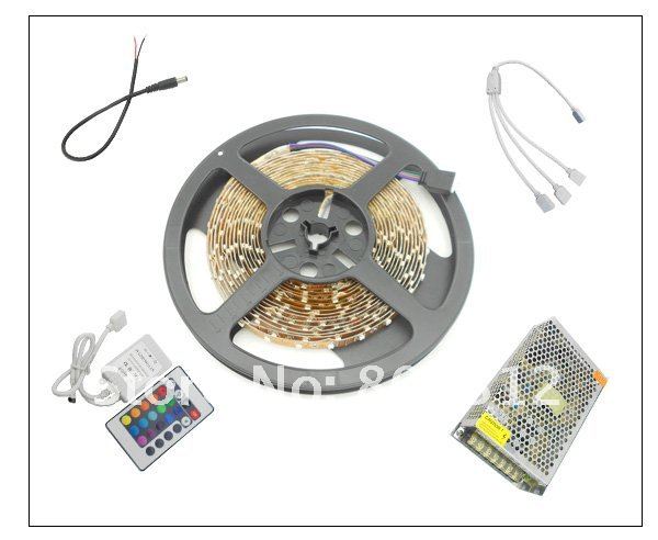 Free Shipping 15M 3528 RGB nonwaterproof Flexible Strip 60led/M + IR 24 key controller + 1 to 3 connector +DC cable+ 100w power