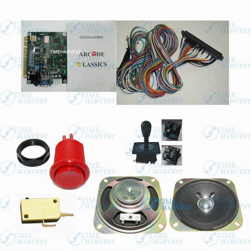 1 set arcade machine parts and PCB include: 1Pcs 60 in 1 classic game board, 1*Harness, 10*red buttton, 1*joysick, 1*speaker