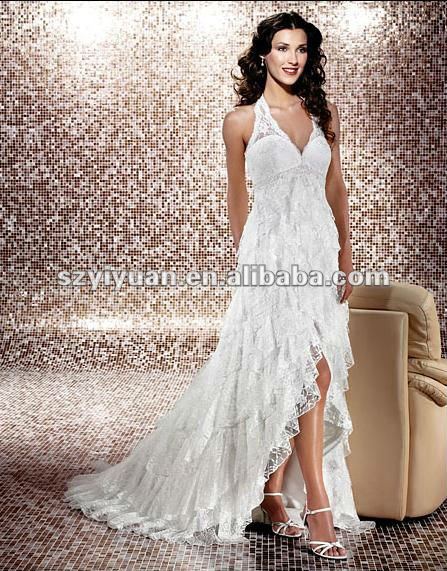 2012 latest halter full lace v neck asymmetric bridal wedding dress