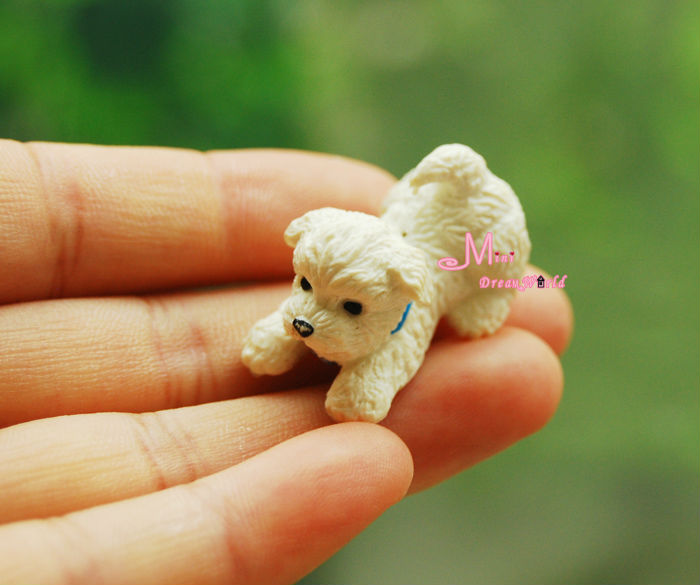 White Pet Mini Puppy Dog Cute 1:12 Dollhouse Miniature Animal CYC 