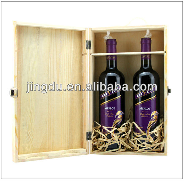 Unfinished Wooden Wine Packaging Box For 2 Bottles