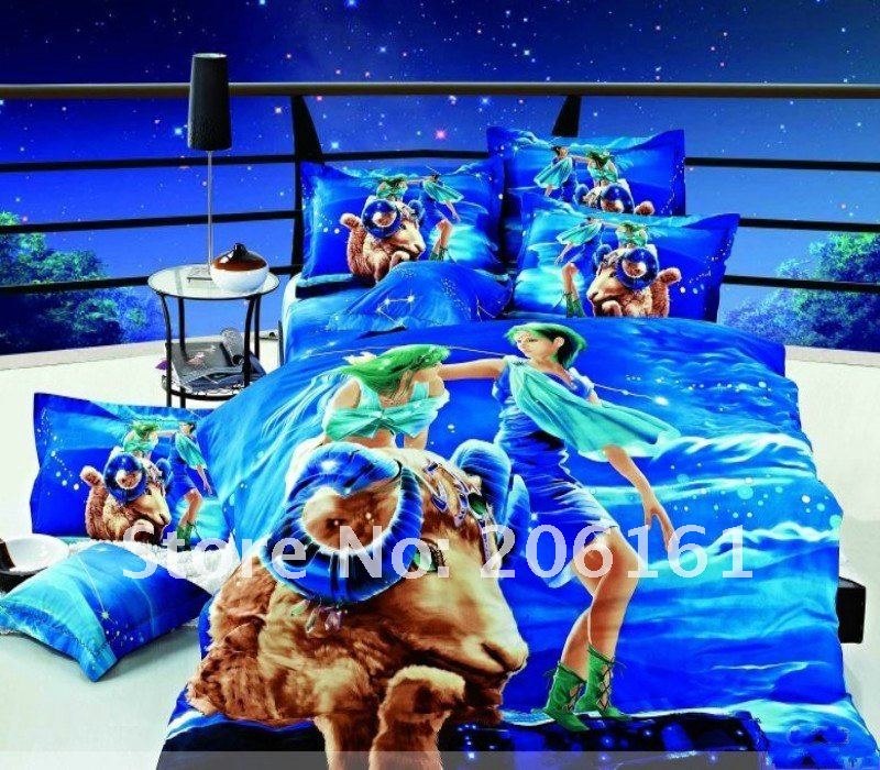 Free Shipping painting 3D reactive printing cotton bedding a family of four 12 constellation Aries Free Shipping painting 3D reactive printing cotton bedding a family of four 12 constellation Aries