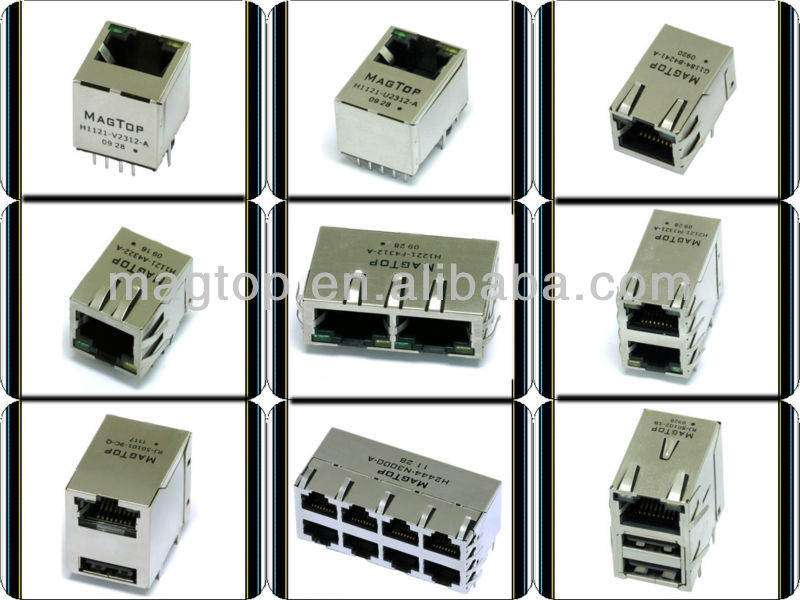 Pcbledなし2x2のrj45ジャック・10/100ba<em></em>se-txマルチポート( 2×2) rj45コネクタw/変圧器w/oled仕入れ・メーカー・工場