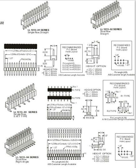 1.27mmピッチのピンヘッダコネクタ234567891012141620304050607080ll1013-01cピンrohs指令仕入れ・メーカー・工場