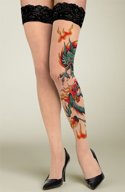 Fashion top quality chinese dragon tattoo sockswomen tattoo stocking 