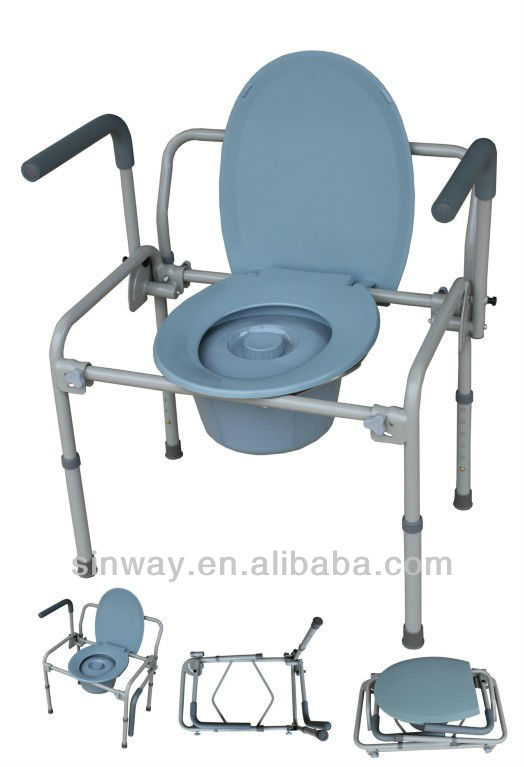 for elderly arms drop down knock-down folding commode chair