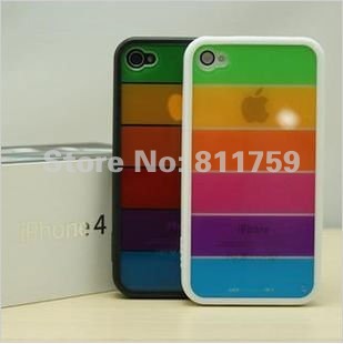 Free shipping 100pcs/lot Silicon Rainbow Shell Cover Case for iphone 4s Soft back case cover for Apple iphone 4 4s/4g