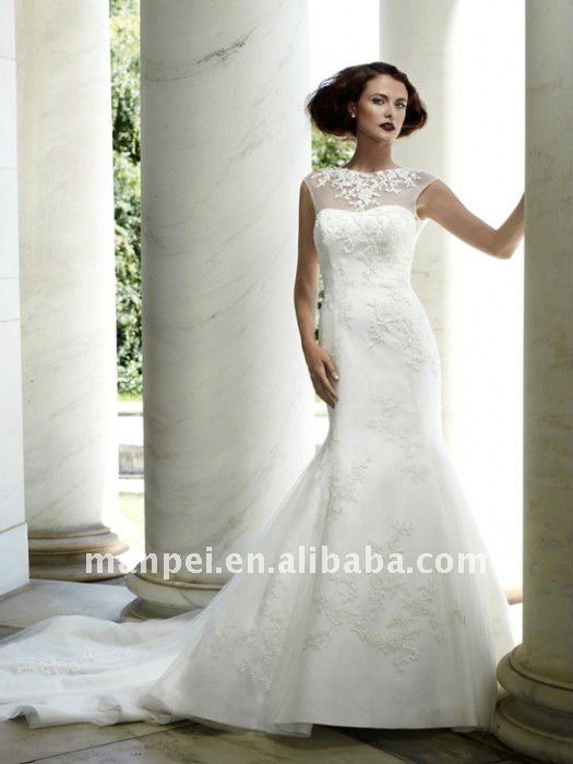  Appliques Mermaid Style Vintage Satin Open Back Wedding Dresses