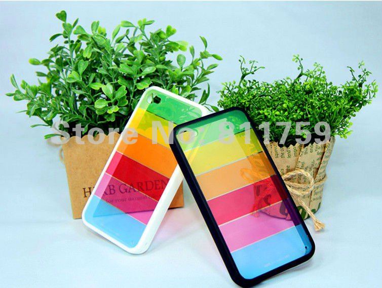 Free shipping 100pcs/lot Silicon Rainbow Shell Cover Case for iphone 4s Soft back case cover for Apple iphone 4 4s/4g