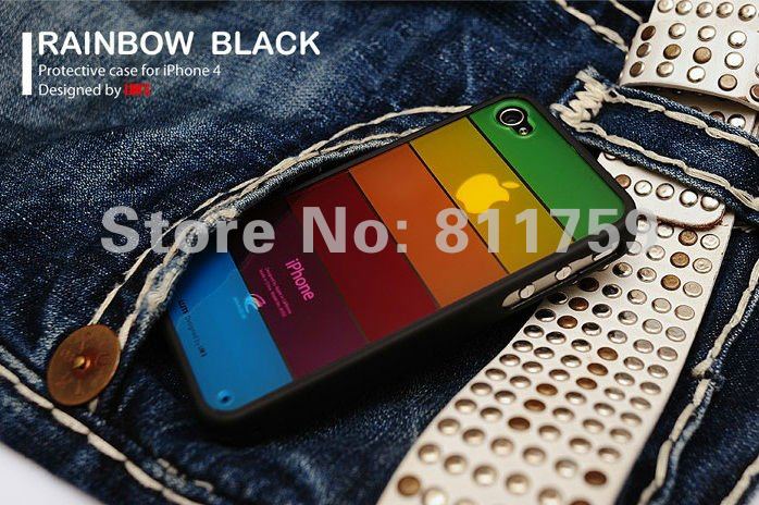 Free shipping 100pcs/lot Silicon Rainbow Shell Cover Case for iphone 4s Soft back case cover for Apple iphone 4 4s/4g
