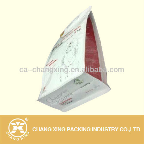 Custom print multi material made flat square block bottom bag for coffee/rice/snack/pet food