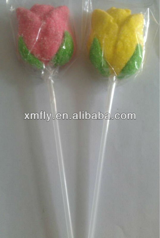 individual rose flower shape marshmallow candy with long stick bouquet