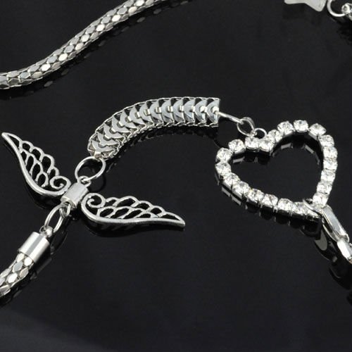 Love Heart Angel Wings. monochrome mesh chain necklaces ,angel wing necklaces ,love heart