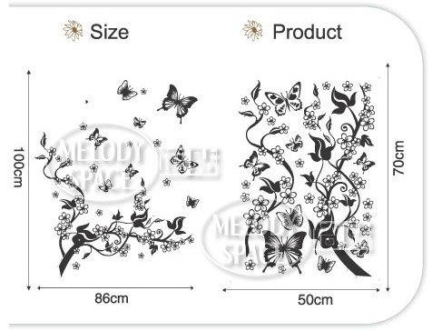 Butterfly Wall  on Shipping Removable Wall Sticker Butterfly Vine Flower Tree Wall Art