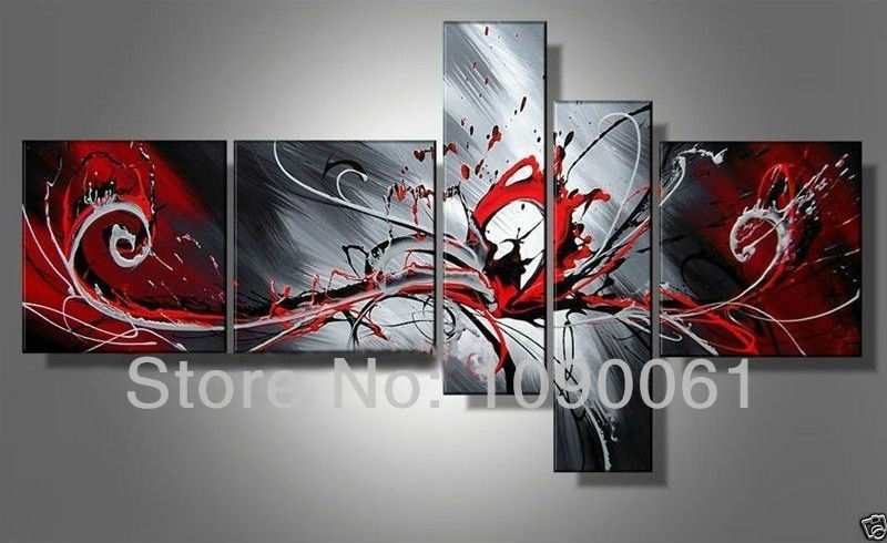 Hand Painted Modern Abstract Black White And Red Paintings Wall El5075