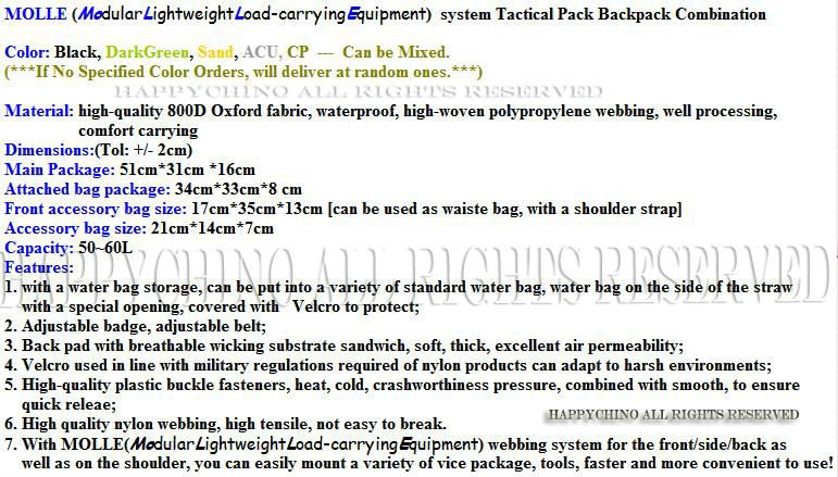 tactical backpack bag spec