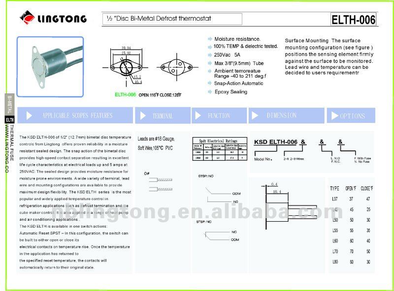 defrost,thermostat epoxy sealed thermostat elth-006 defrost thermostats