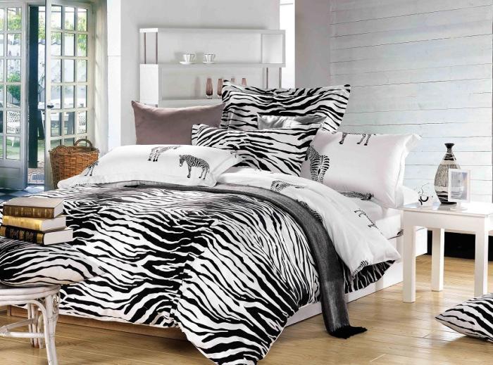 Black And White Zebra Print Bedding Set Queen Size Duvet Cover
