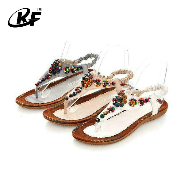 Wholesale Woman Rubber Bohemia Beaded Sandal