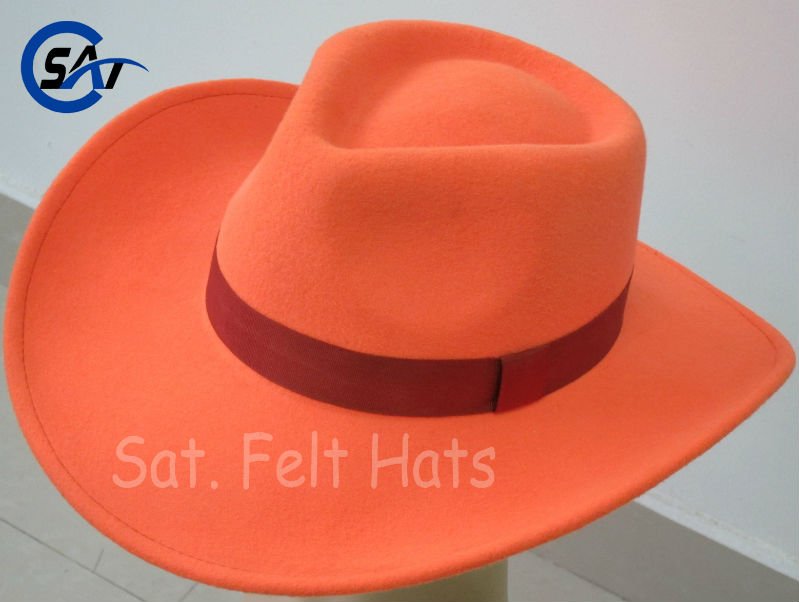 100 Wool Felt Solid Blaze Orange Cowboy Hat Buy Blaze Orange Cowboy