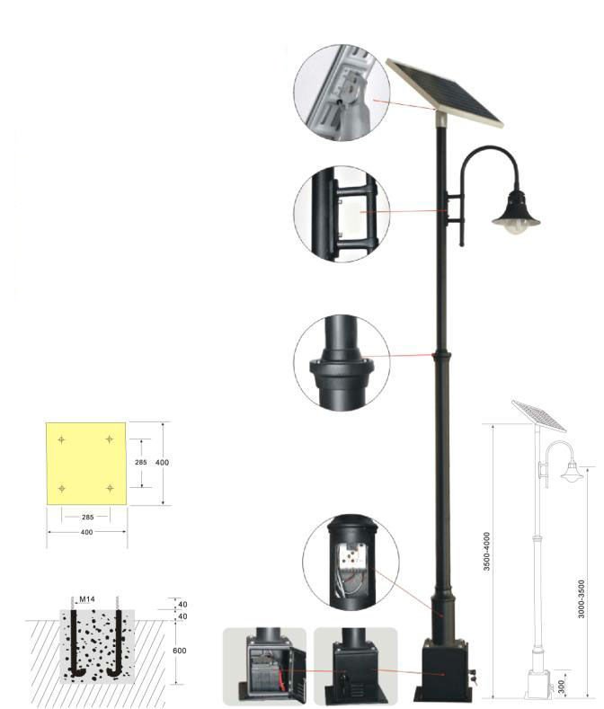 7W~30W LED Solar Garden Light,3.5M Steel Pole+5year warranty問屋・仕入れ・卸・卸売り