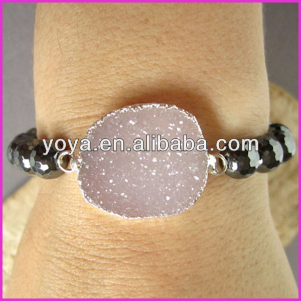 Faceted Goldstone Beaded Druzy Bracelet Stretch Wrap Bracelet.jpg