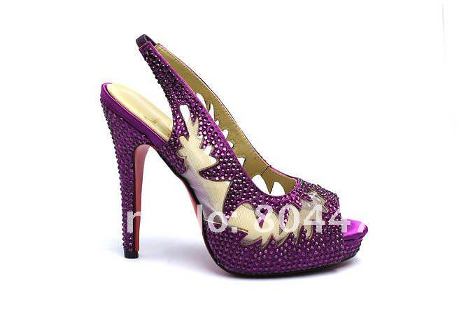 purple crystal ladies high heeled Limited Edition Sandals Wedding shoes