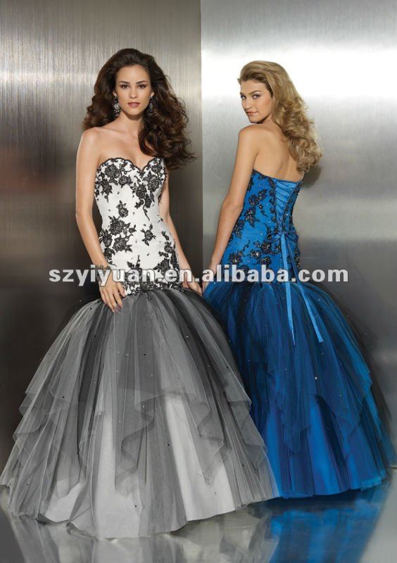 2012 latest lace beaded silver royal blue mermaid long evening dress