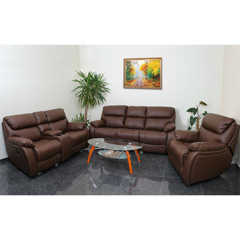 Leather recliner sofa set BAR Sparkling brown Brown Dark brown Middle