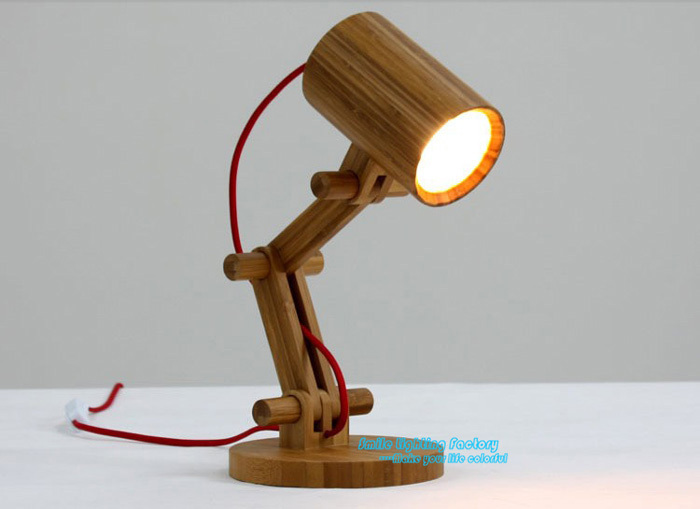 Design Original Wood Table Lamp Contemporary White Shade Robot Desk ...