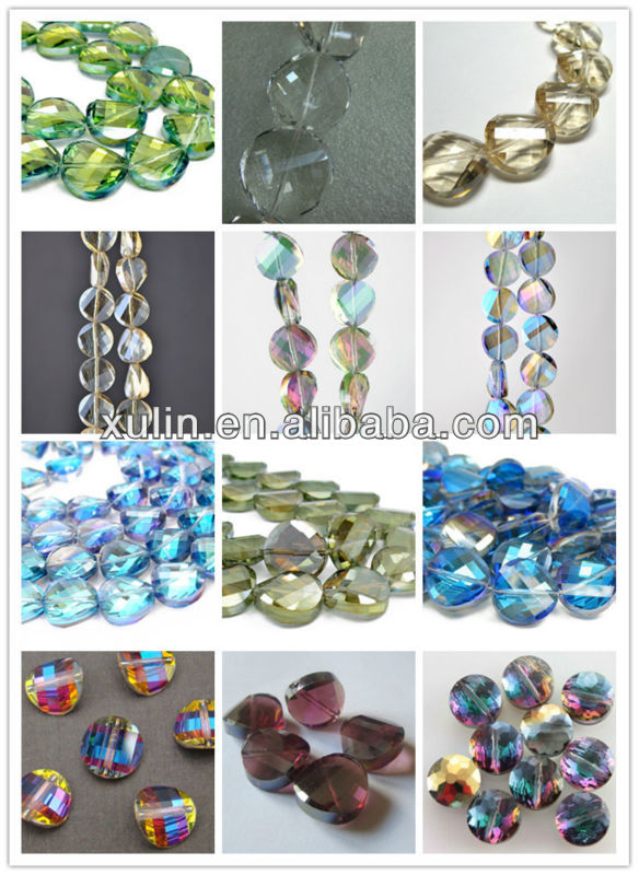 Crystal Twist Faceted Coin Glass beads Champagne Sparkle