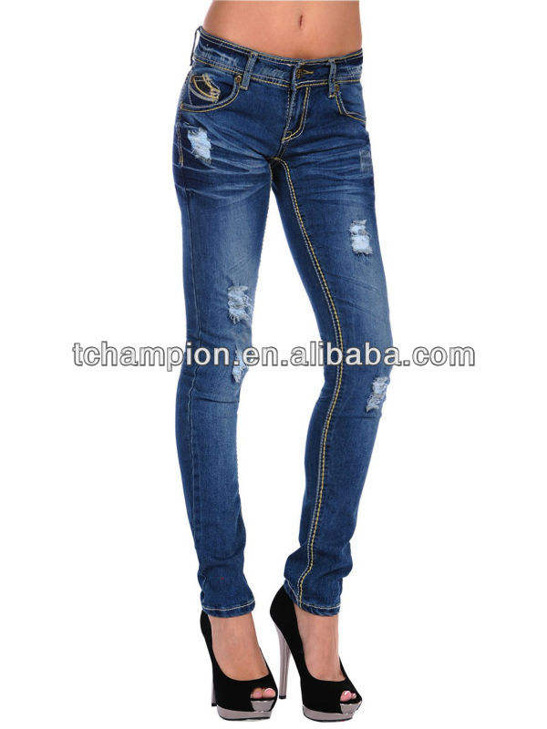 (#tg302w) 2013ファッションメタルスタッドプラスのサイズの破れた大胆なステッチの女性のジーンズ問屋・仕入れ・卸・卸売り