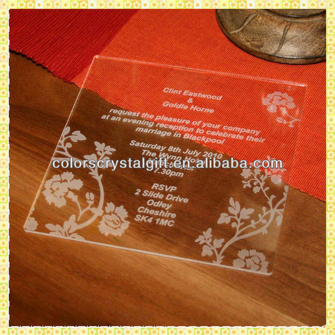 カスタマイズされた刻まれたガラス結婚式の招待状のカードのためのゲストのリターンギフト問屋・仕入れ・卸・卸売り