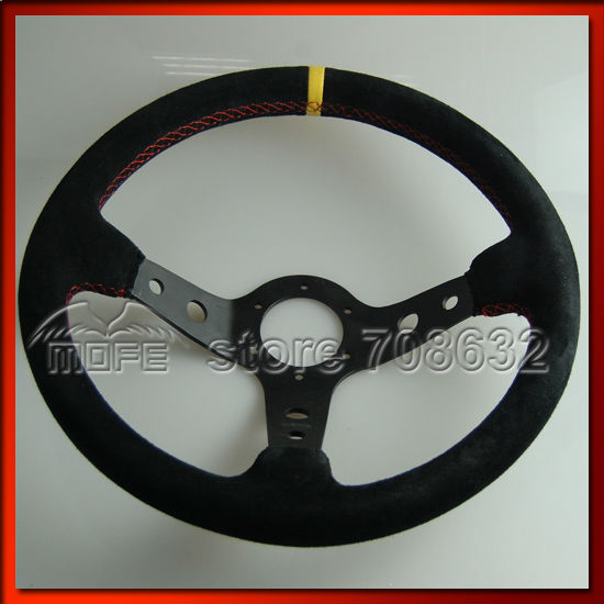 350mm 90 Deep Corn Suede Leather Red Stitch MOMO Steering WheelMS-11 (1)