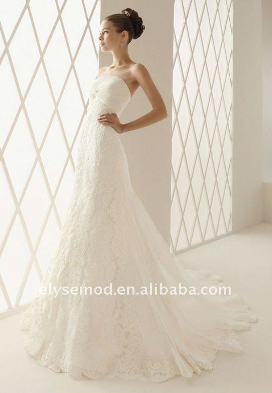 2011 Styles ALine Strapless Ivory Glamorous Embroidery Lace Wedding Dresses